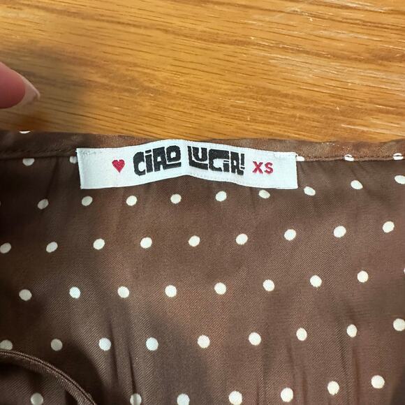 Ciao Lucia Leo Satin Slip Dress Polka Dot Keyhole Tie Front Spaghetti Strap Midi - Picture 13 of 15